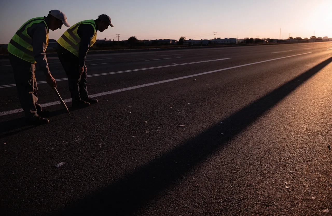 Dubai carriageway at dusk with long shadows crossing the asphalt
